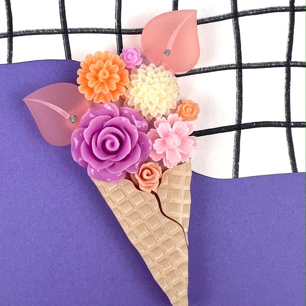 Ice Cream Flowers Pastel Coloured Acrylic Brooch - Pink, Purple or Cream Rose