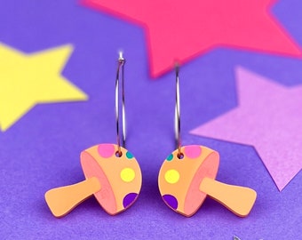 Psychedelic Mushroom Earrings, Acrylic Toadstool Hoops