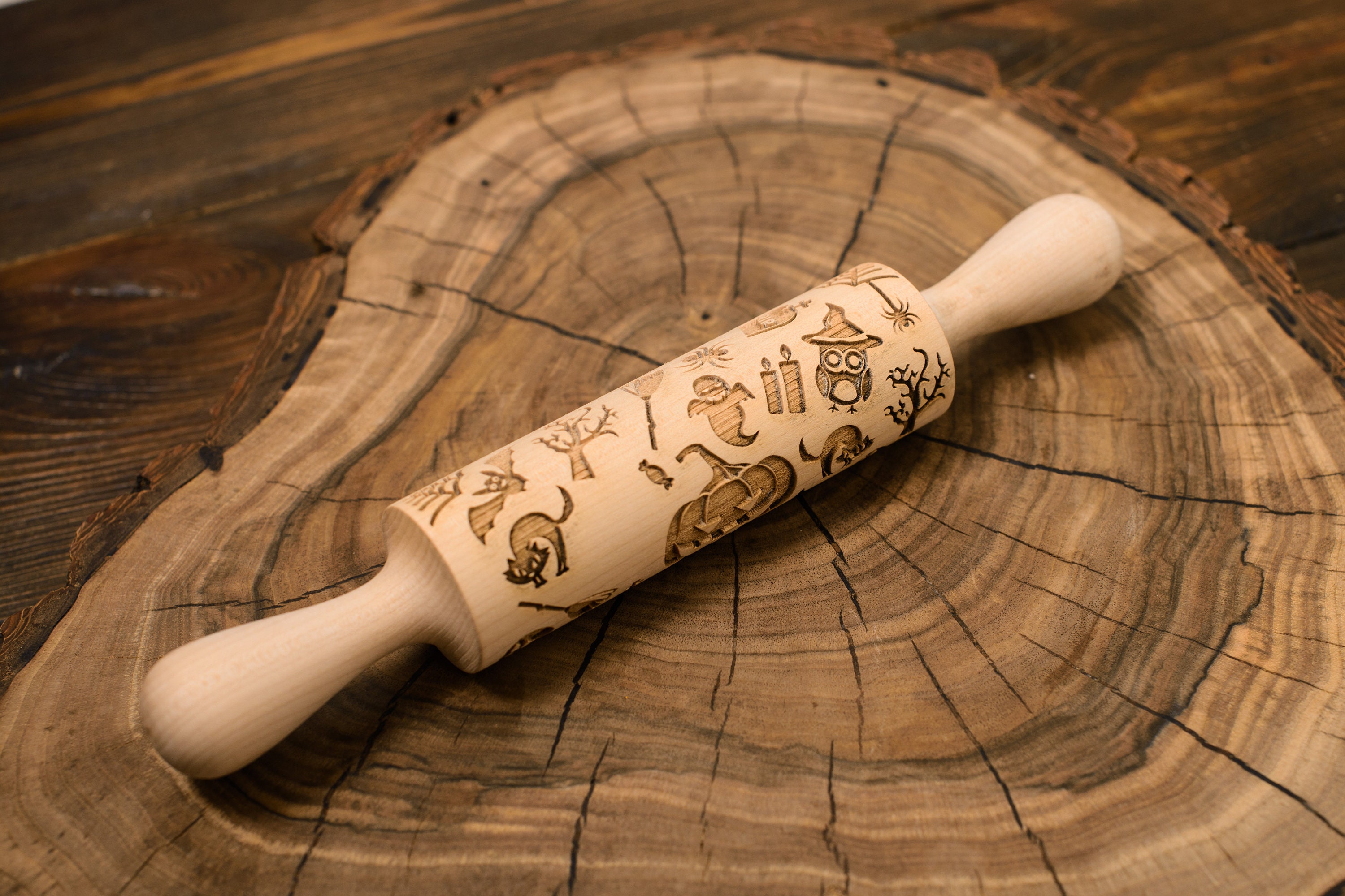 Halloween print rolling pins. Laser engraving. Halloween's Etsy