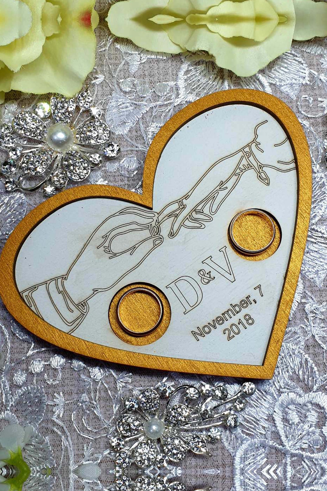 Heart Shaped Wedding Ring Stand Wooden ring holder Wedding Etsy