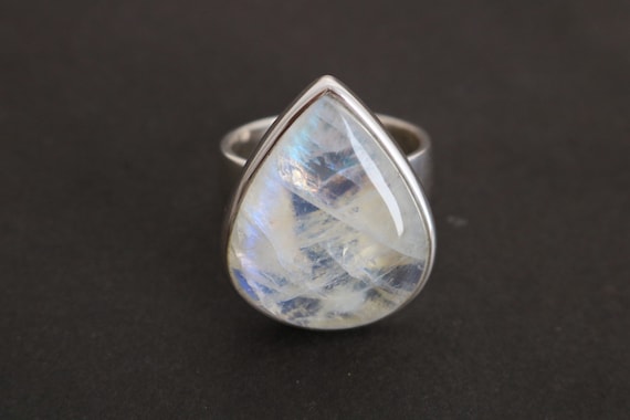 Rainbow Moonstone Ring 925 Sterling Silver Size US 10|  UK U - We will adjust any size free of cost