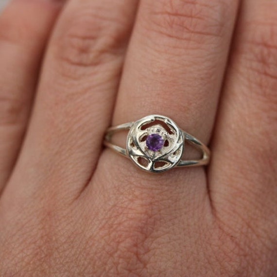 Scottish Thistle Ring with Amethyst | 925 Sterling Silver