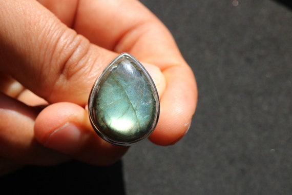 Adjustable Labradorite Ring 925 Sterling Silver