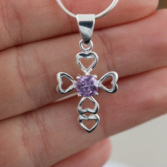 Celtic Cross Pendant with Amethyst | 925 Sterling Silver