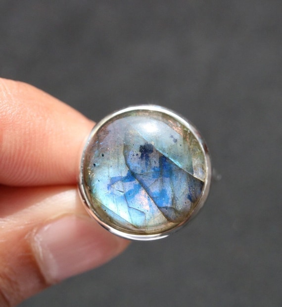 Adjustable Labradorite Ring 925 Sterling Silver