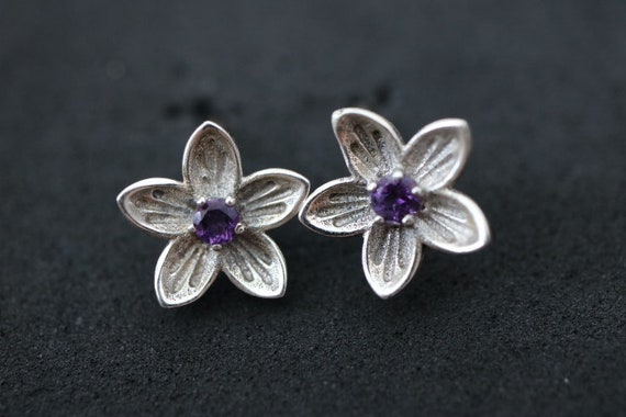 Amethyst Flower Design Stud Earring | 925 Sterling Silver