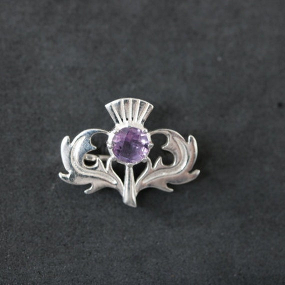 Thistle Brooch with Amethyst | 925 Sterling Silver