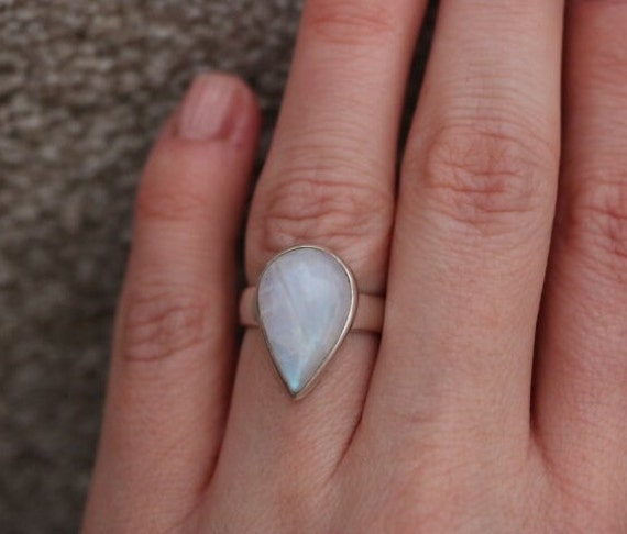 Adjustable Rainbow Moonstone Ring 925 Sterling Silver |  US size 6 and 7