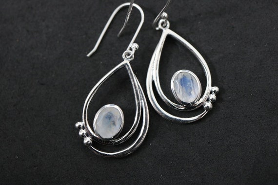 Rainbow Moonstone Earrings | 925 Sterling Silver