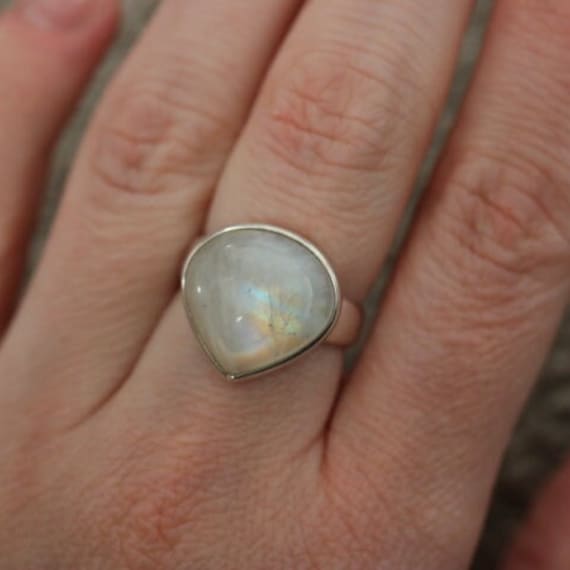 Adjustable Rainbow Moonstone Ring 925 Sterling Silver