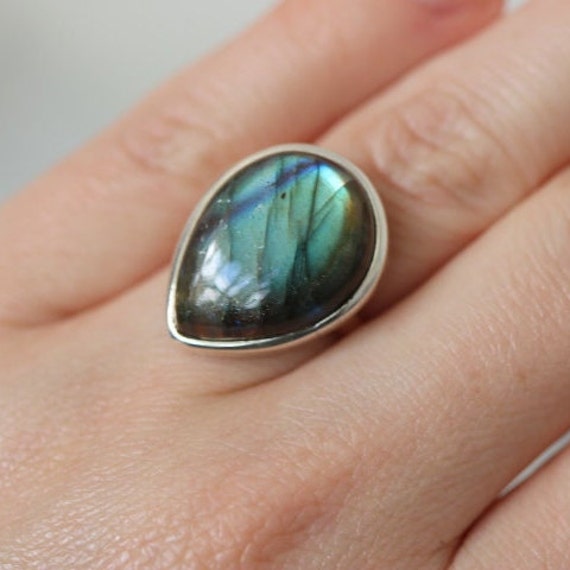 Adjustable Labradorite Ring 925 Sterling Silver