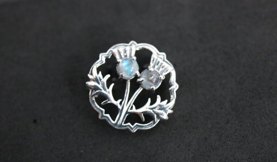 Thistle  Brooch with Rainbow Moonstone | 925 Sterling Silver