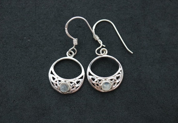 Celtic Design Trinity Knot and Moonstone Drop Earrings | 925 Sterling Silver