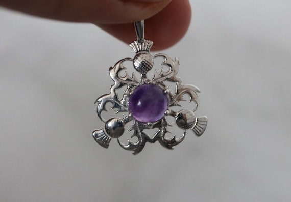 Scottish Thistle Pendant with Amethyst | 925 Sterling Silver