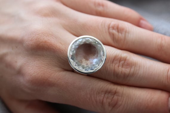 Clear  Quartz Adjustable Ring | 925 Sterling Silver