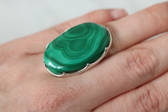 Malachite Adjustable Ring | 925 Sterling Silver
