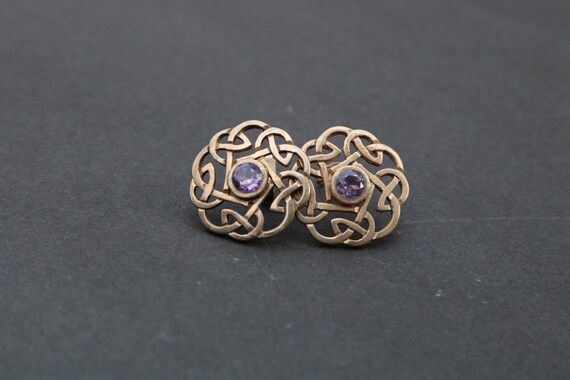 Gold Celtic Knot Stud Earrings with Amethyst
