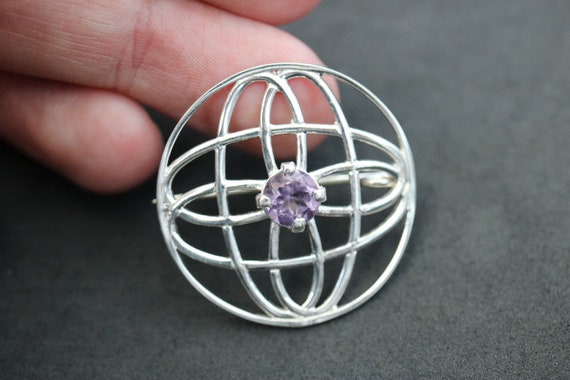 925 Silver Celtic Knot Brooch with Amethyst