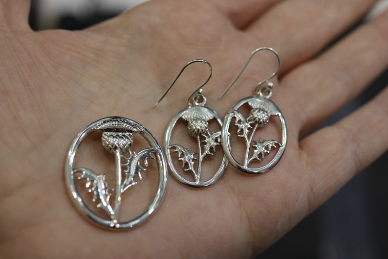 Scottish Thistle Matching Earrings and Pendant