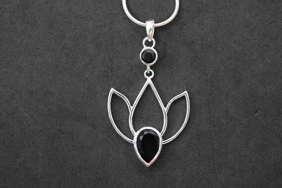 Lotus Flower with Black Onyx Pendant | 925 Sterling Silver