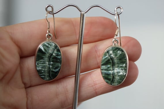 Drop Earrings with Seraphinite - 925 sterling silver