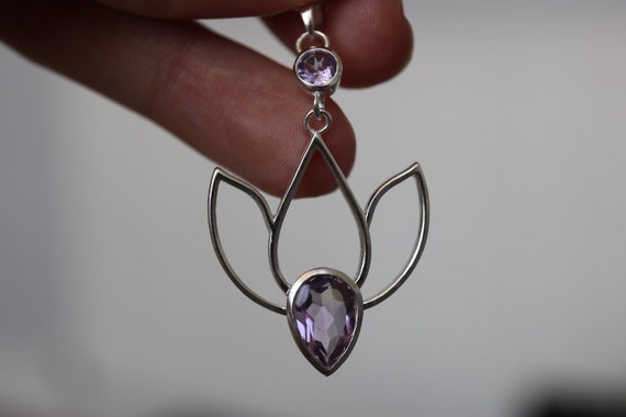 Lotus Flower with Amethyst Pendant | 925 Sterling Silver