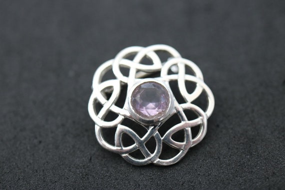 925 Silver Celtic Knot Brooch with Amethyst