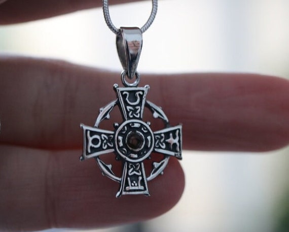 Celtic Cross Pendant with Amber | 925 Sterling Silver