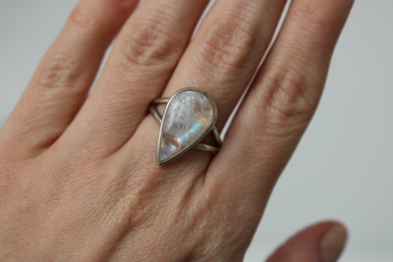 Rainbow Moonstone Ring |  925 Sterling Silver