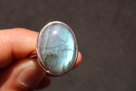 Adjustable Labradorite Ring 925 Sterling Silver