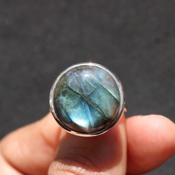 Adjustable Labradorite Ring 925 Sterling Silver