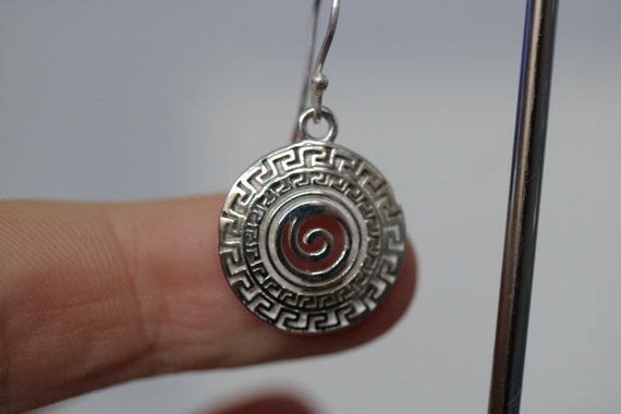 925 Silver Greek Key Design  Drop Earrings