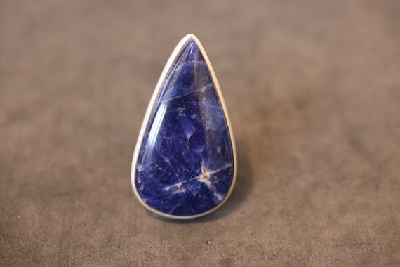 Adjustable Sodalite Ring 925 Sterling Silver - Perfect for a US size 6, 7, 8 and 9