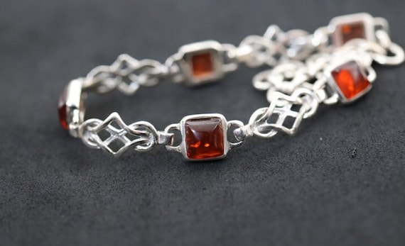 Amber Celtic Knot Chain Bracelet | Sterling Silver