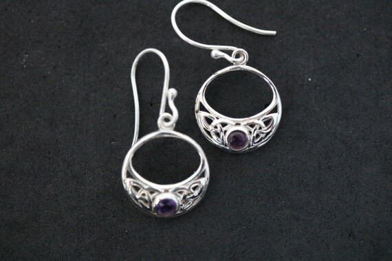 Celtic Design Amethyst Earrings | 925 Sterling Silver