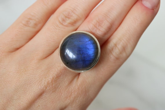 Adjustable Labradorite Ring 925 Sterling Silver