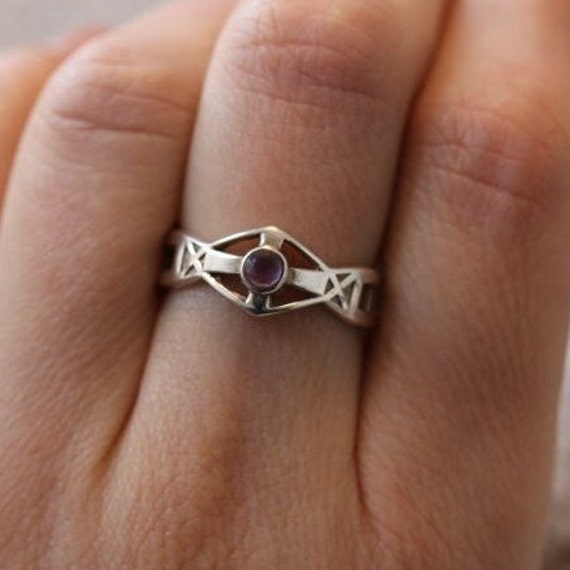Amethyst Celtic Cross Design Ring | 925 Sterling Silver