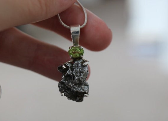 Meteorite and Peridot Pendant | 925 Sterling Silver