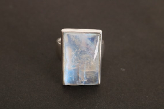 Rainbow Moonstone Ring 925 Sterling Silver Size US 9 | UK  S - we will adjust any size free of cost