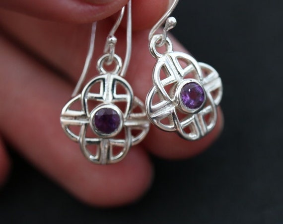 Celtic Design Amethyst Earrings | 925 Sterling Silver