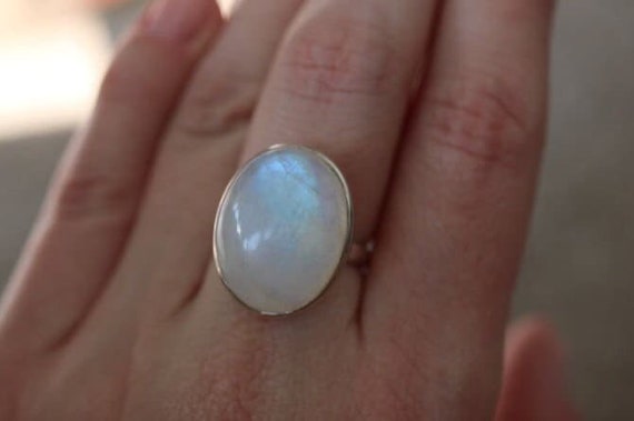 Adjustable Rainbow Moonstone Ring 925 Sterling Silver