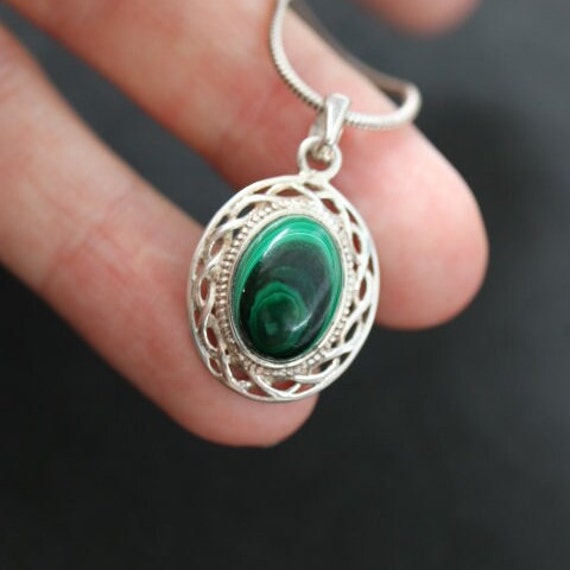 Malachite Celtic Design 925 Sterling Silver Pendant