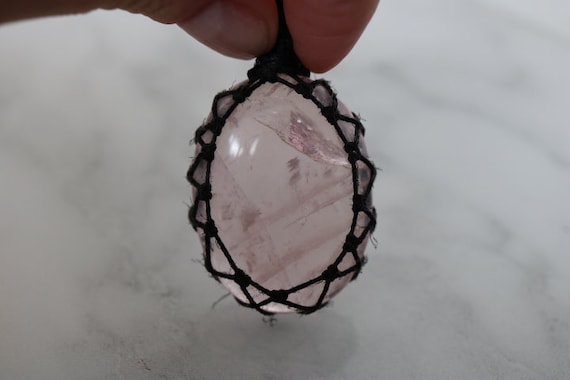 Rose Quartz Pendant Macrame Wrapped