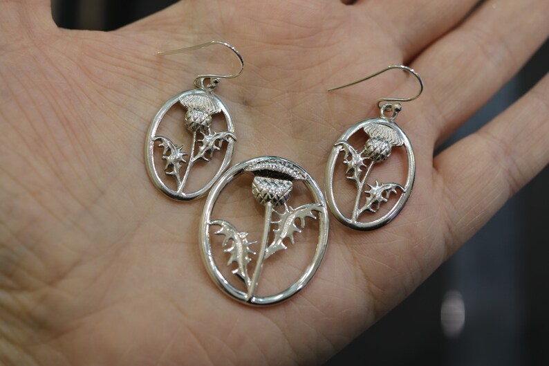 Scottish Thistle Matching Earrings and Pendant