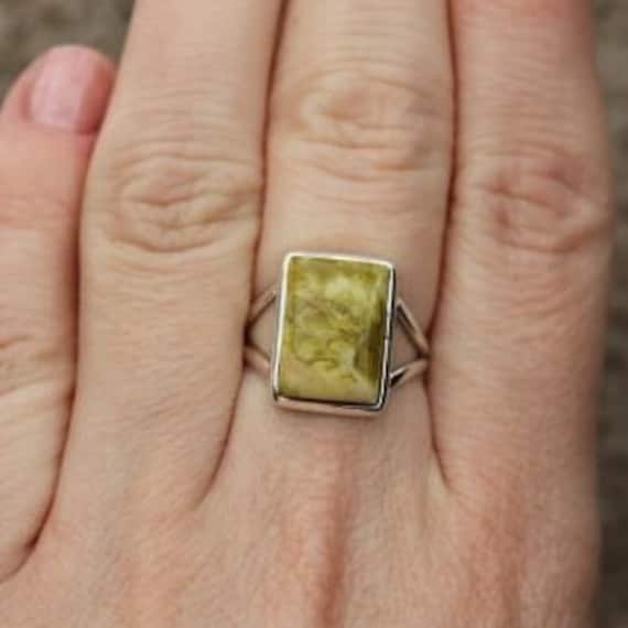 Iona Marble | Scottish Green Marble Ring | 925 Sterling Silver