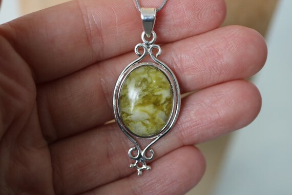 Iona Marble| Scottish Green Marble Pendant | 925 Sterling Silver
