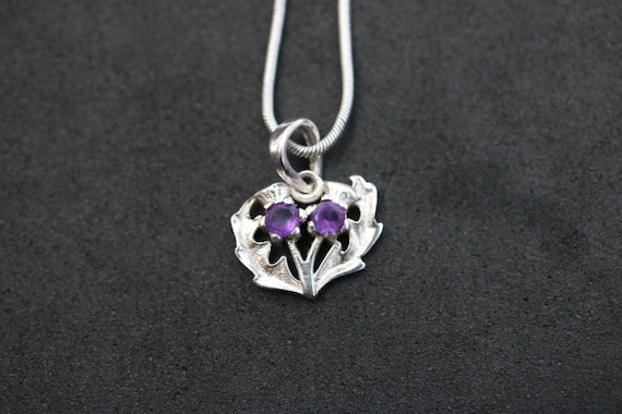 Scottish Thistle Pendant with Amethyst | 925 Sterling Silver
