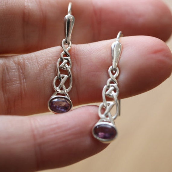 Celtic Design Amethyst Earrings | 925 Sterling Silver