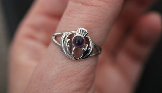 Scottish Thistle Ring with Amethyst | 925 Sterling Silver