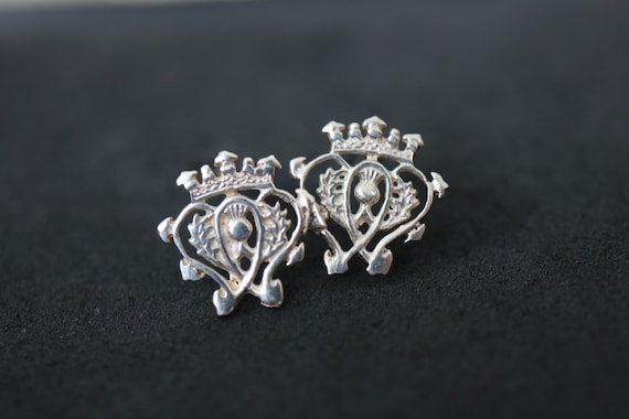 Scottish Thistle with Luckenbooth Stud Earring | 925 Sterling Silver